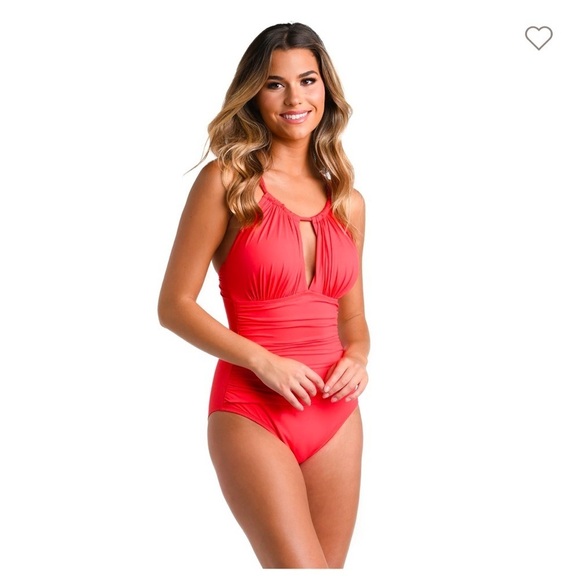 NWT La Blanca Island Goddess High Neck Keyhole One Piece Guava Size 16 - Picture 1 of 16